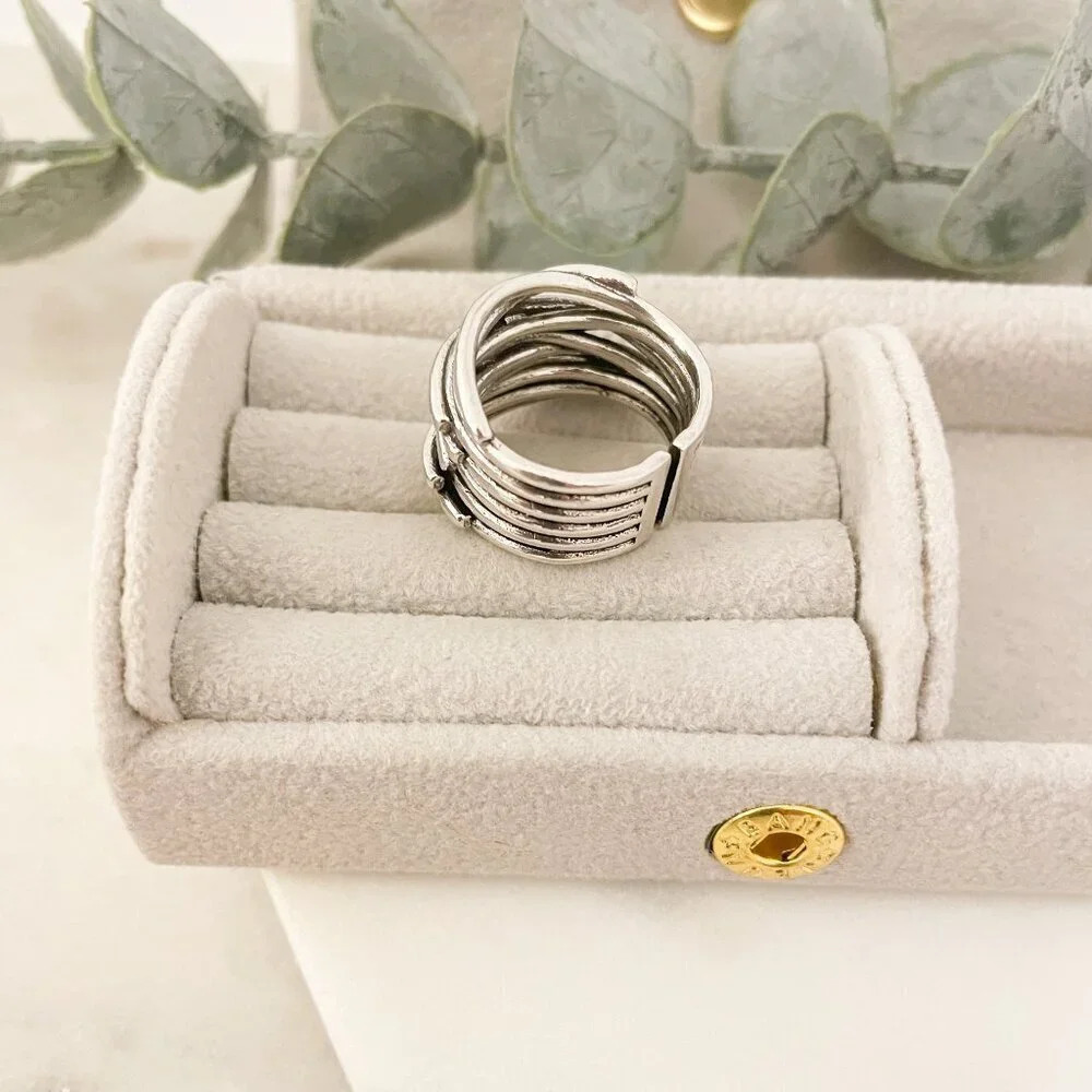 925 Sterling Silver Chunky Ring Thick Wide Ring Band Multi Layer Vintage Ring - Picture 8 of 13